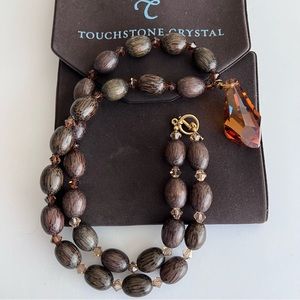 Touchstone Crystal Lotus Seed Pod and Amber Crystal Necklace - New Never Worn